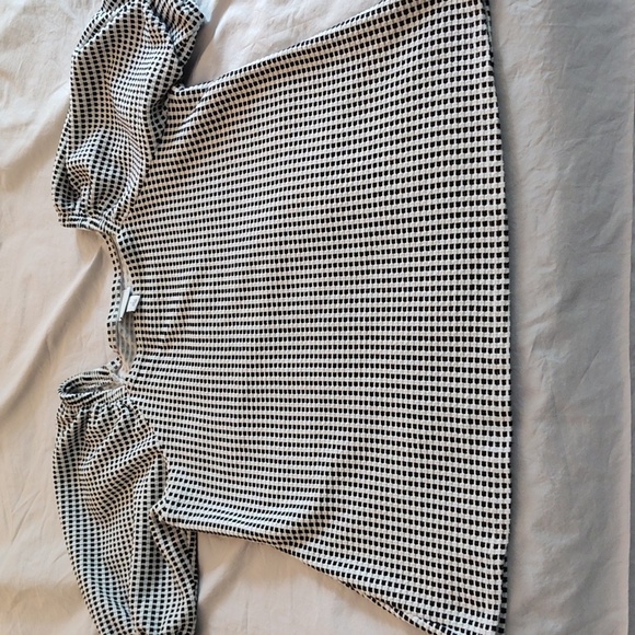 Ava + Viv Top Size X Square Neck Short Puff Sleeve Black & White Casual Coquette - Picture 8 of 14